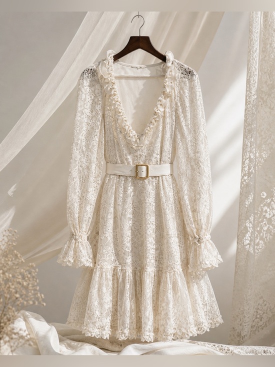 Kobi Halperin Other - Kobi Halperin Senna Lace Dress Cream Boho Ruffle XXL